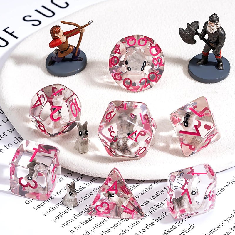 weyano Bunny DND Animal Resin D&D Dice Set, 7pcs Polyhedral Dice (D4, D6, D8, D10, D12, D20, D%) for Dungeons and Dragons, RPG, MTG, Role Playing Games - Image 5